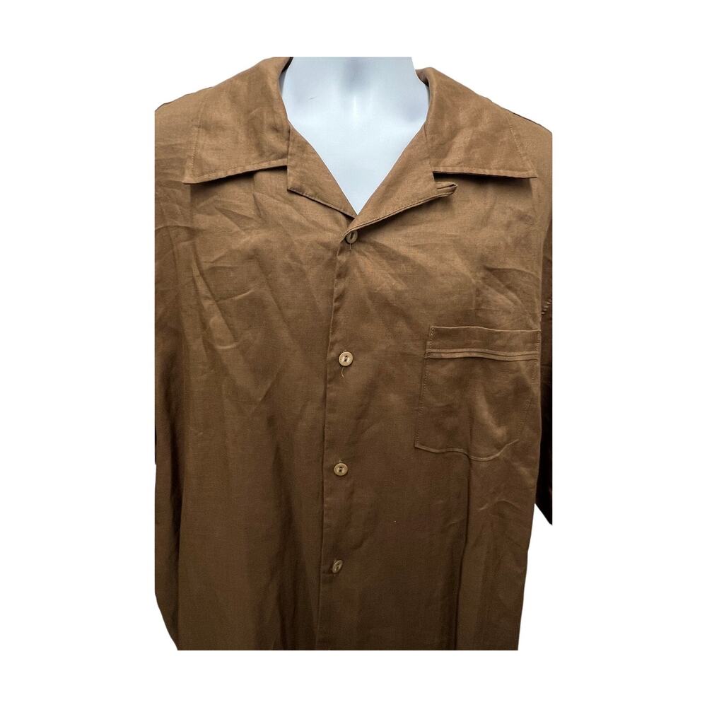 Steve Harvey Linen Men's Size 4XL Black Button Down Shirt w Pockets Short Sleeve